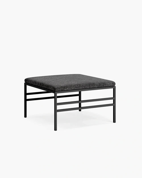 Anton Bench in black bouclé, modern design with textured fabric, perfect for adding style to contemporary spaces.