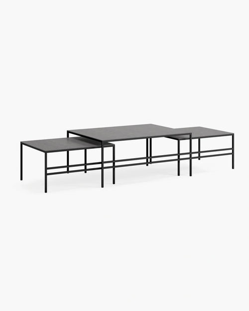 Anton Large coffee table set in black with Grafite dekton top, featuring clean lines and a modern design aesthetic.