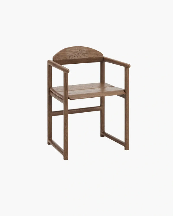 Oak Dining Chair Erik in solid dark oak with a wood seat, seen from the front