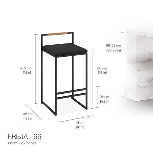 Freja Barstol - Svart - Ivory läder