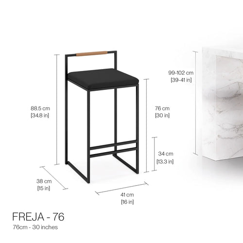 Freja Barstol - Svart - Ivory läder