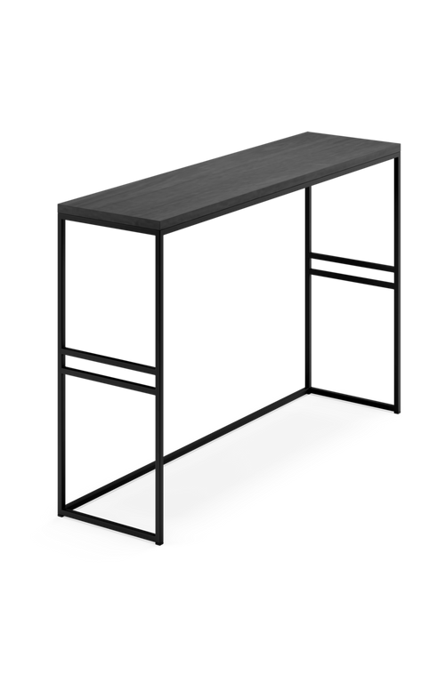 Front view of modern sideboard in black frame with clean lines and soft-close drawers, crafted in solid oak with a matte finish.