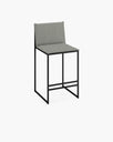 Philip outdoor bar stool featuring a sleek black frame and stylish grey cushion, perfect for terrace luxury.