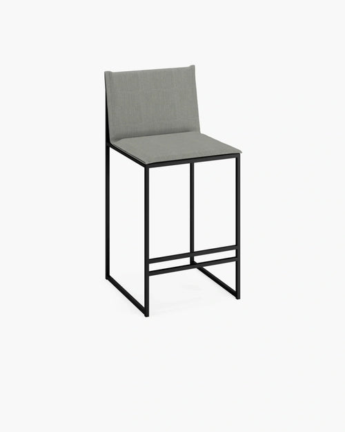 Philip outdoor bar stool featuring a sleek black frame and stylish grey cushion, perfect for terrace luxury.