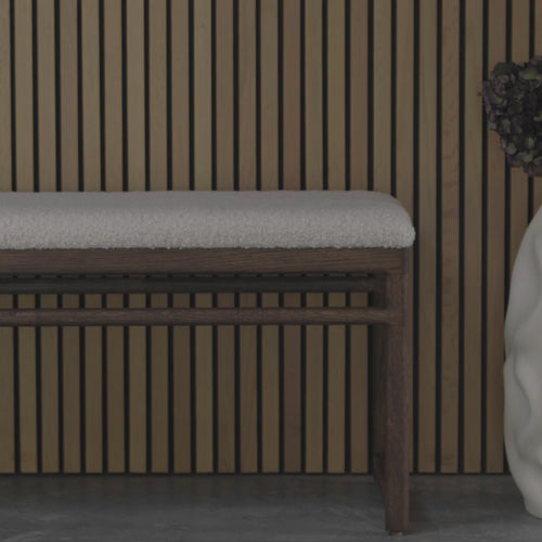 Wilma wood bench - Dark oak - Greige bouclé