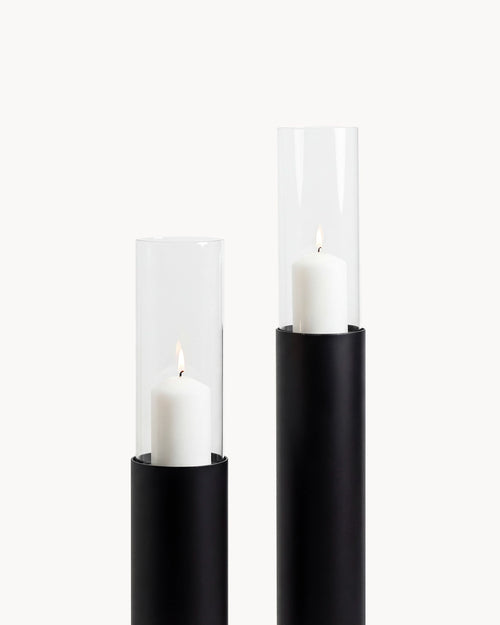 Candleholder Thomas set of 2 with black frame and clear glass for modern home decor.