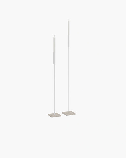White matte Vera floor candleholders set of 2, designed for modern interiors and ambient lighting.