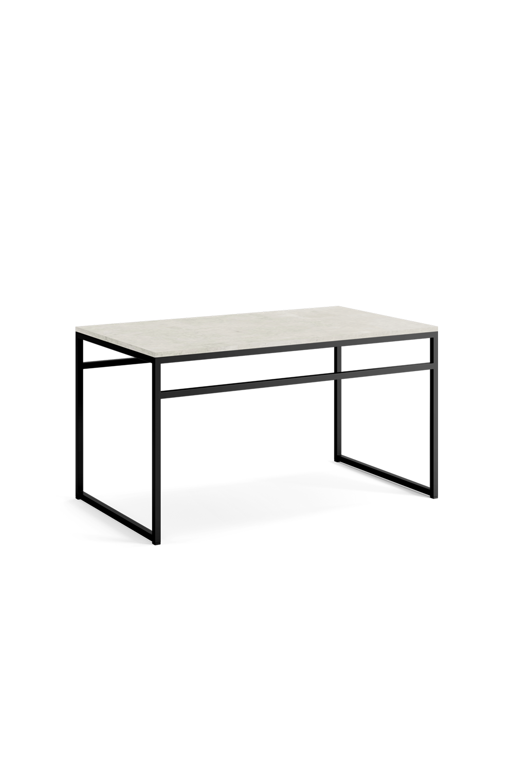 Front view of the Wilma outdoor bench by Crea, featuring a black powder-coated frame and a Dekton stone top.