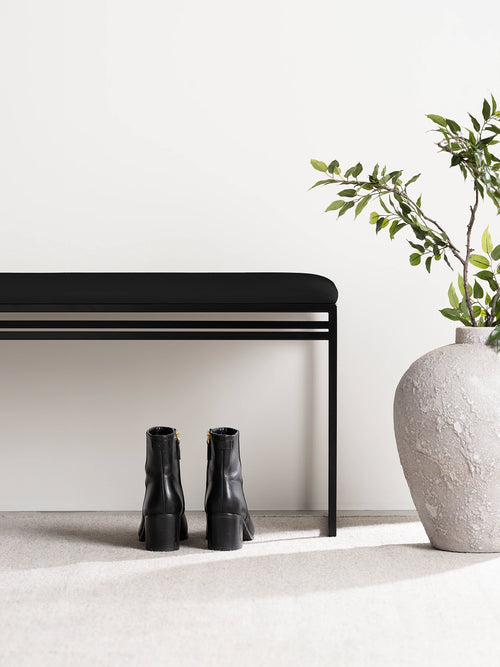 Wilma - Black Frame - Jade black leather Cushion from by Crea - Bench.