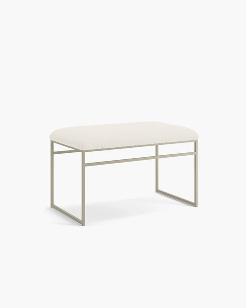 Wilma bench with a soft taupe frame and cushioned seat, showcasing Scandinavian design for a stylish interior.