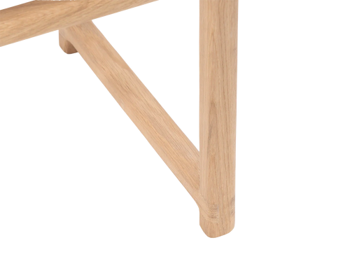 Wilma Wooden Bench leg detail highlighting the precise joinery and soft rounded oak finish | by Crea.