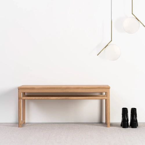 Wooden Bench Alva in natural oak finish, showcasing its clean lines and contemporary design.