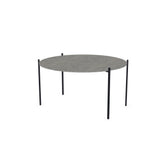 Coffee Table Leo, a single round table with a black powder-coated steel frame and Dekton top