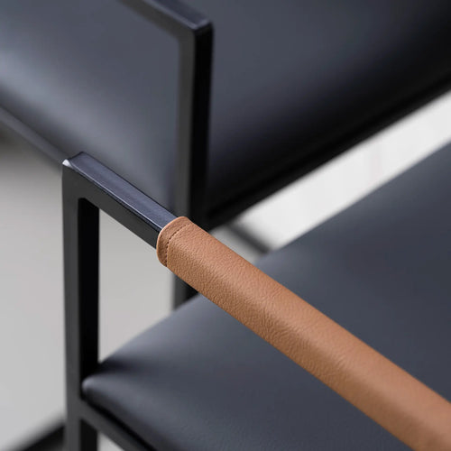 Arm and Backrest in Coffee bean vegan leather, fitted to a black steel by Crea chair