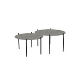 Nesting Coffee Table Set Leo Medium Set, two round tables with black powder-coated steel frames and Dekton tops