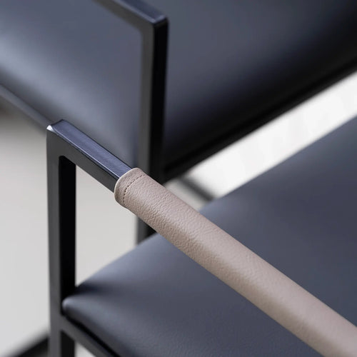 Arm and Backrest in Taupe vegan leather, fitted to a black steel by Crea chair