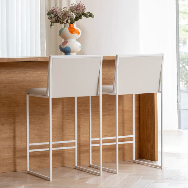 Bar Stool Philip in ivory on a white powder-coated frame in a hallway interior