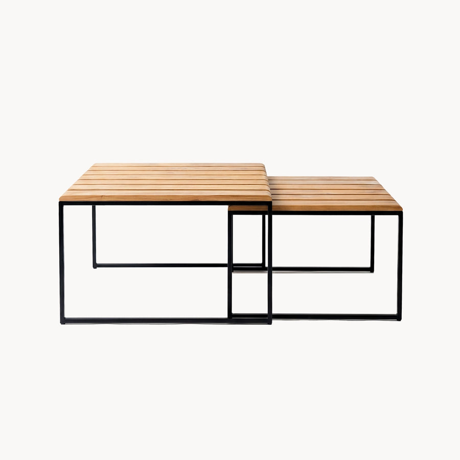Table basse gigogne de jardin Algot – Structure noire – Teck