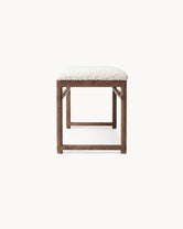 Oak Bench Alva featuring a dark oak frame and ivory bouclé cushion, ideal for dining and hallway settings.