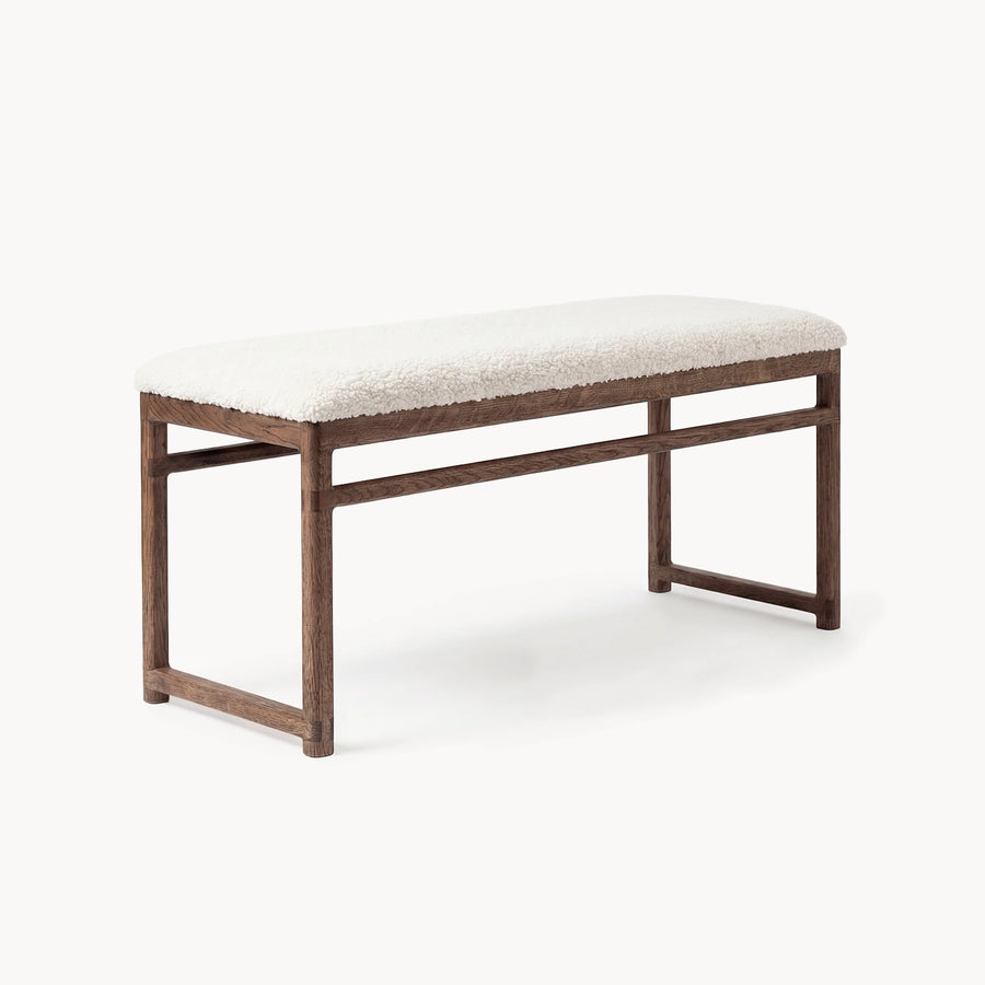 Wooden Bench Alva – Dark Oak – Ivory Bouclé
