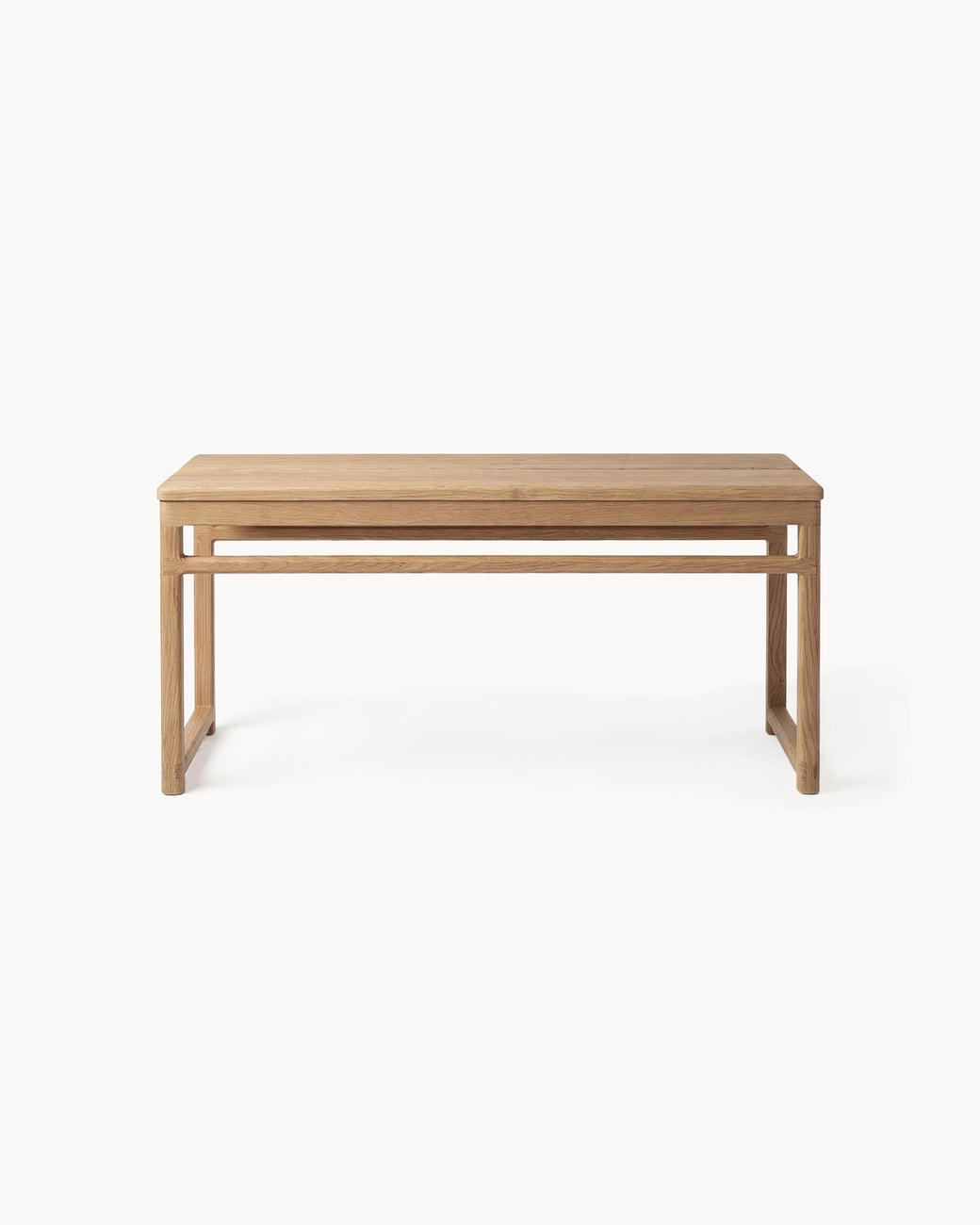 Wooden Bench Alva in natural oak frame showcasing its sleek design and smooth finish, perfect for modern interiors.
