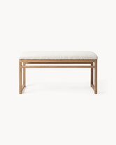 Oak Bench Alva - Natural oak frame with ivory bouclé cushion for comfort and style.