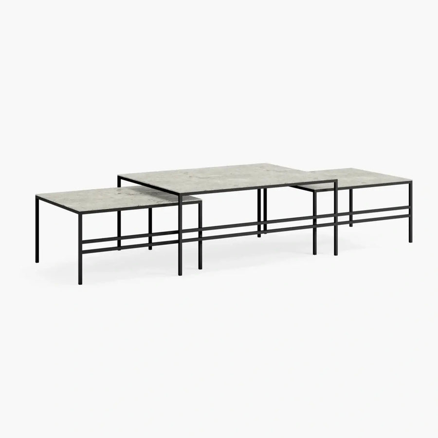 Nesting Coffee Table Set Anton – Large Set – Black Frame – Sabbia
