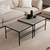 Coffee table Anton - Small set - Black Frame with Grigio Dekton Top in a modern living room setting.