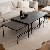 Coffee table Anton - Large set - Black Frame - Grafite Dekton Top with clean lines and modern design.