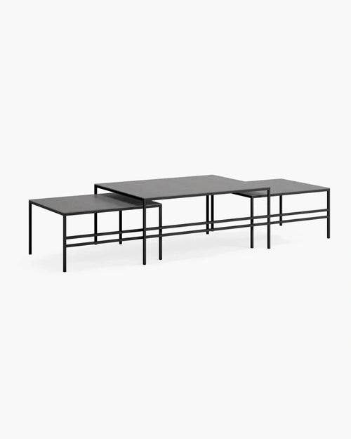 Coffee Table Anton large set, black steel frame with Dekton Grafite tops