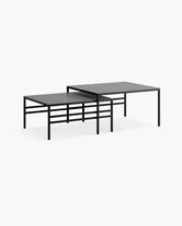 Lounge table Anton small set featuring sleek black frame and Grafite Dekton top for modern decor.
