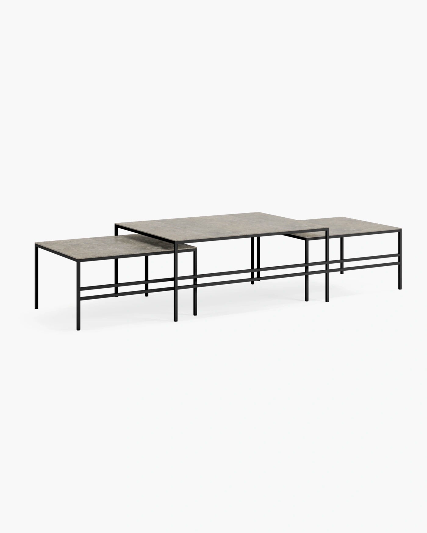 Anton large coffee table set in black frame with Grigio dekton top, perfect for modern living spaces.