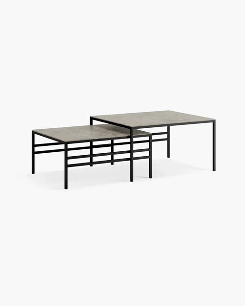 Coffee Table Anton small set, black steel frame with Dekton Grigio tops