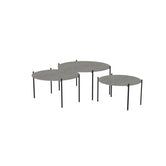 Nesting Coffee Table Set Leo Large Set, three round tables with black powder-coated steel frames and Dekton tops
