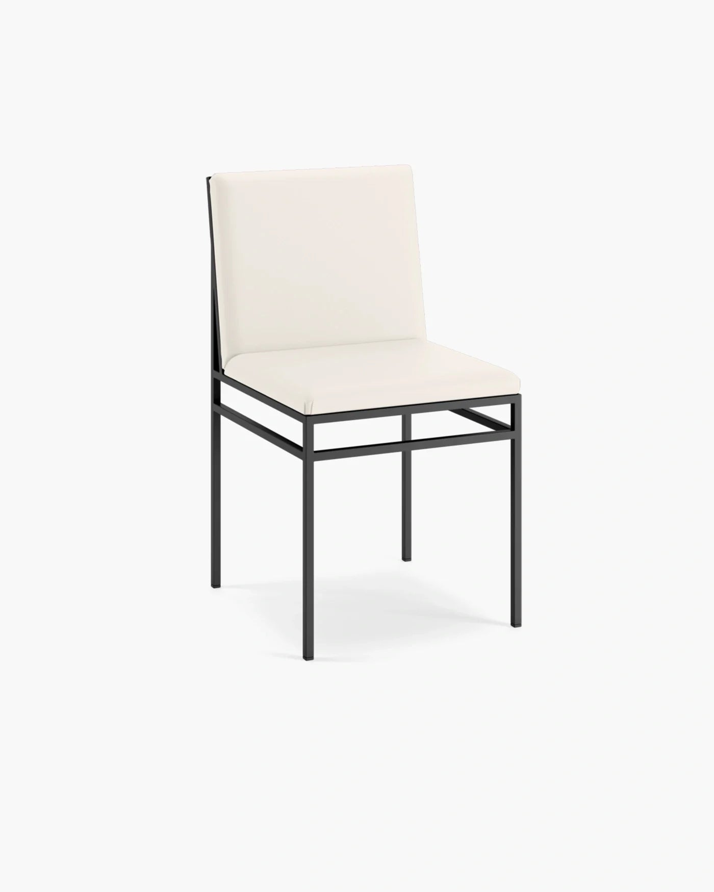 Bella dining chair in sand leather with black frame, showcasing modern elegance and sophistication.