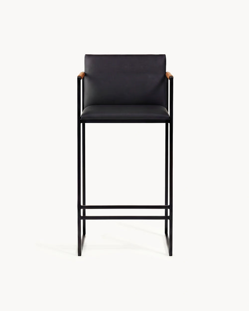 Tabouret de bar Bruno – Noir – Cuir noir Jade – Coffee bean