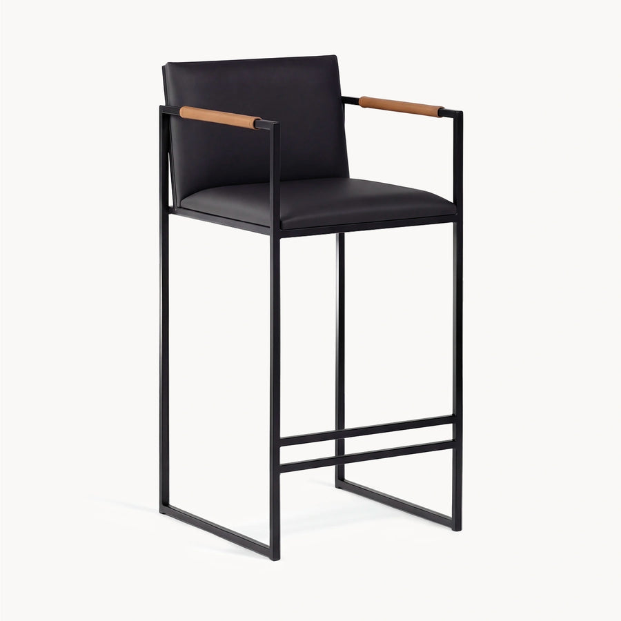 Counter & Bar Stool Bruno – Jade Black Leather – Coffee Bean Armrests