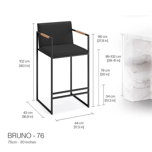 Tabouret de bar Bruno - Noir - Cuir Jade black - Coffee bean