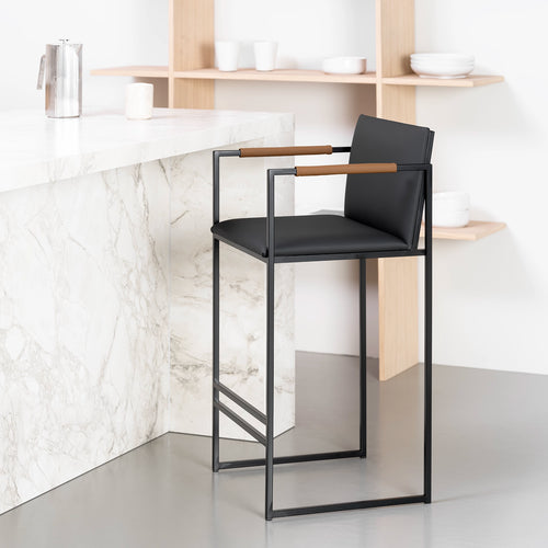 Tabouret de bar Bruno - Noir - Cuir Jade black - Coffee bean