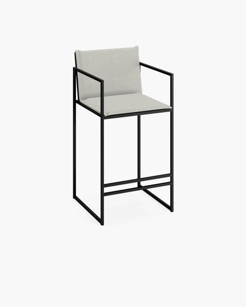 Bruno outdoor bar stool in black with luxury marble acrylic finish, perfect for modern patios.