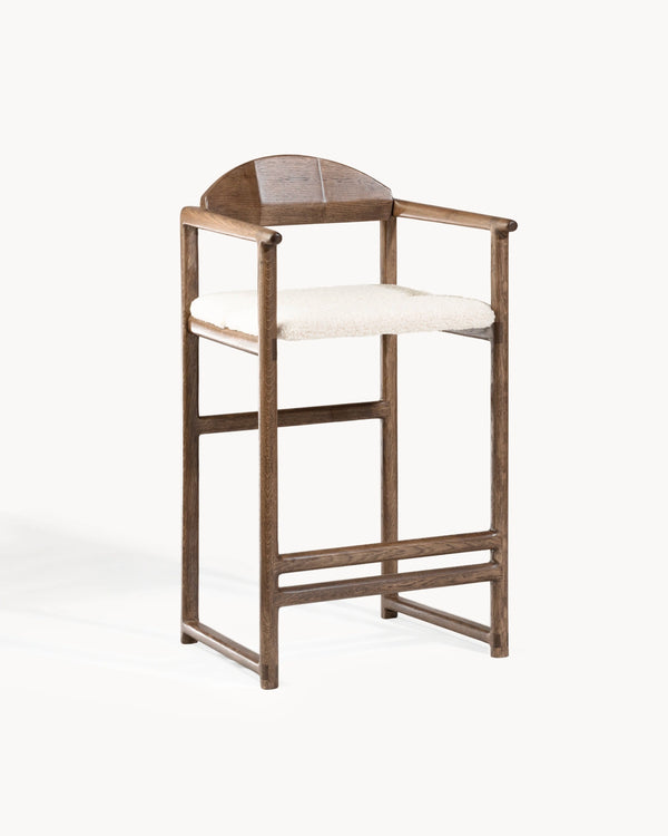 Barhocker Eiche Carl – Dunkle Eiche – Bouclé Ivory