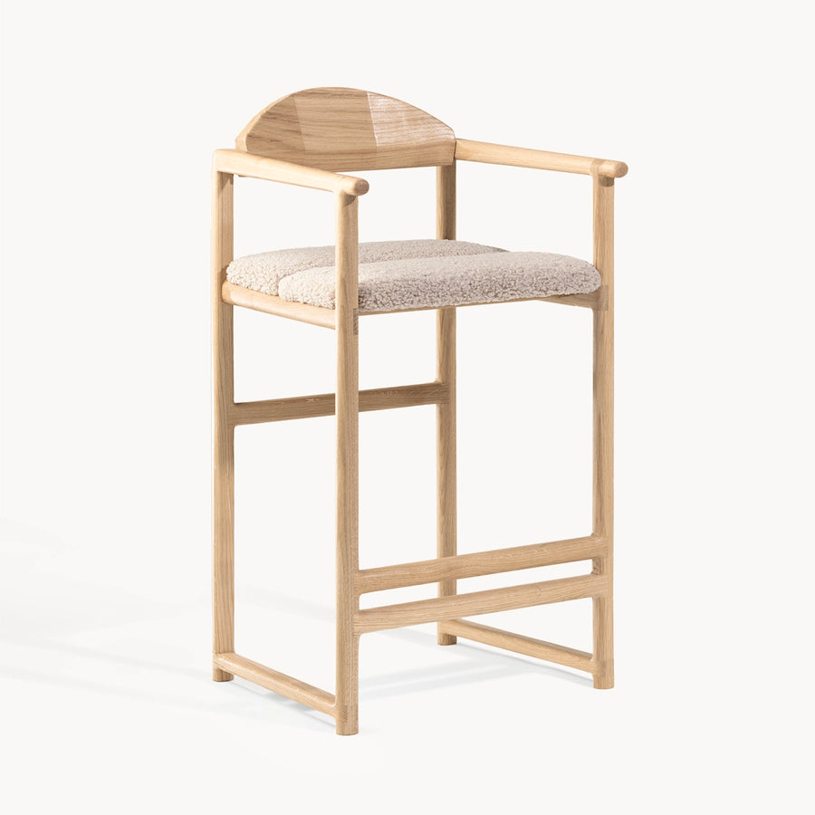 Barhocker Eiche Carl – Eiche – Bouclé Greige