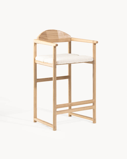 Oak Bar Stool Carl – Oak – Ivory Bouclé