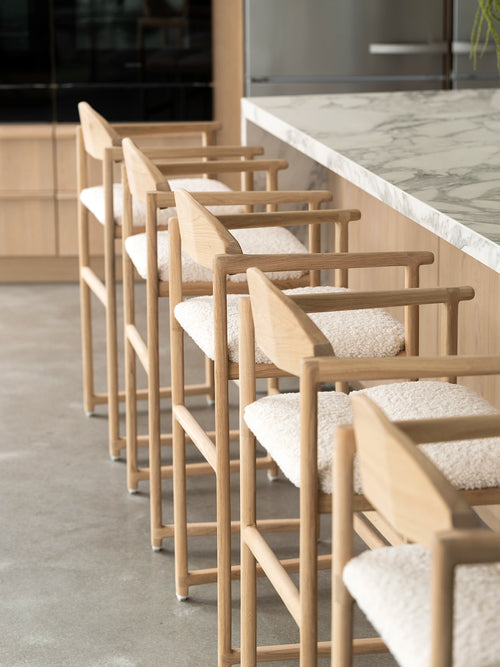 Oak Bar Stool Carl – Oak – Ivory Bouclé