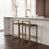 Oak Bar Stool Ebba – Dark Oak Frame, stylish wooden bar stools in a modern kitchen setting.