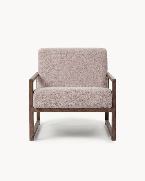 Fauteuil lounge Einar – Chêne foncé – Bouclé grège