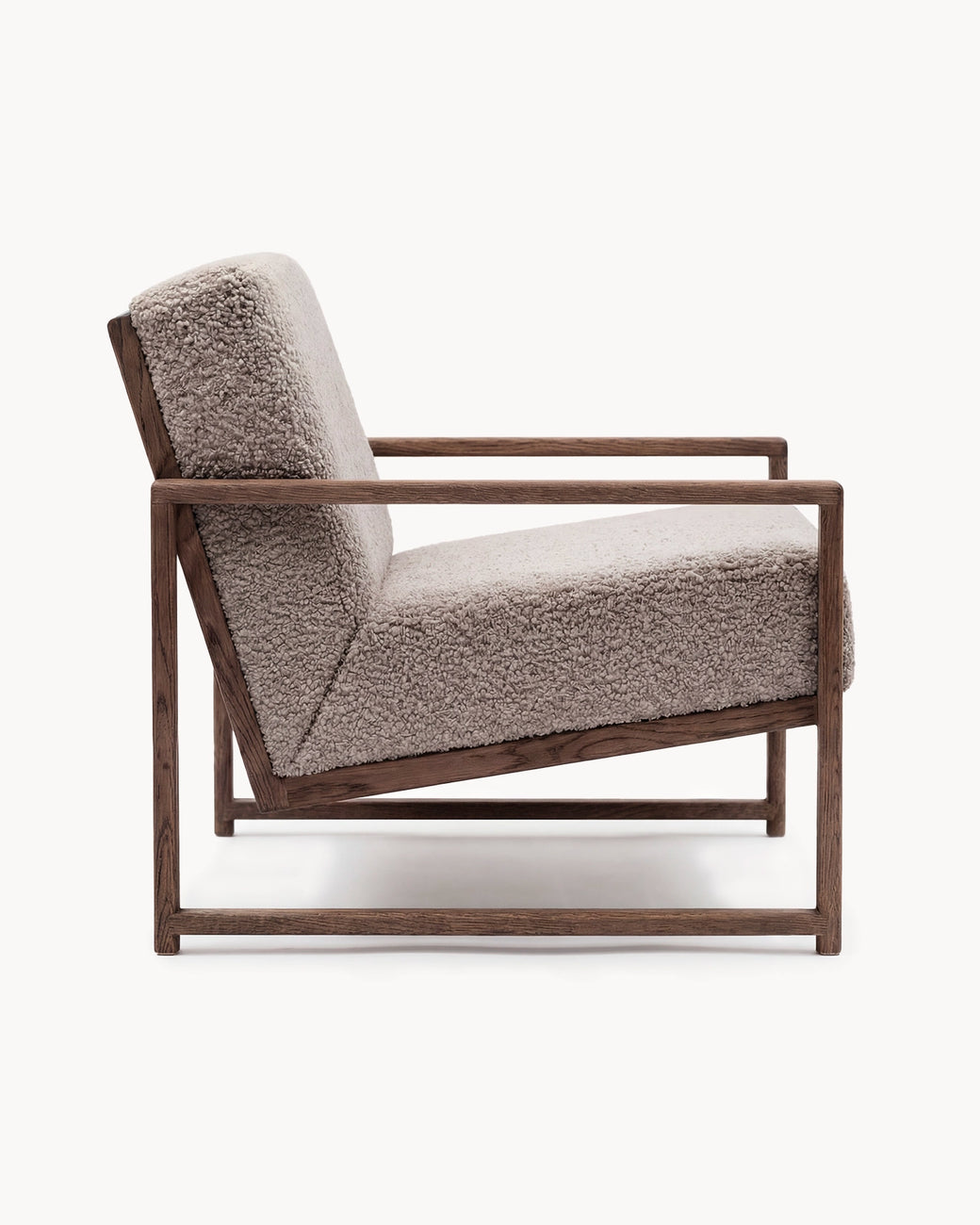 Armchair Einar – Dark Oak Frame – Greige Bouclé Cushion