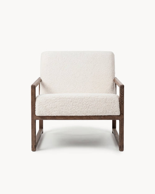 Fauteuil lounge Einar – Chêne foncé – Bouclé ivoire