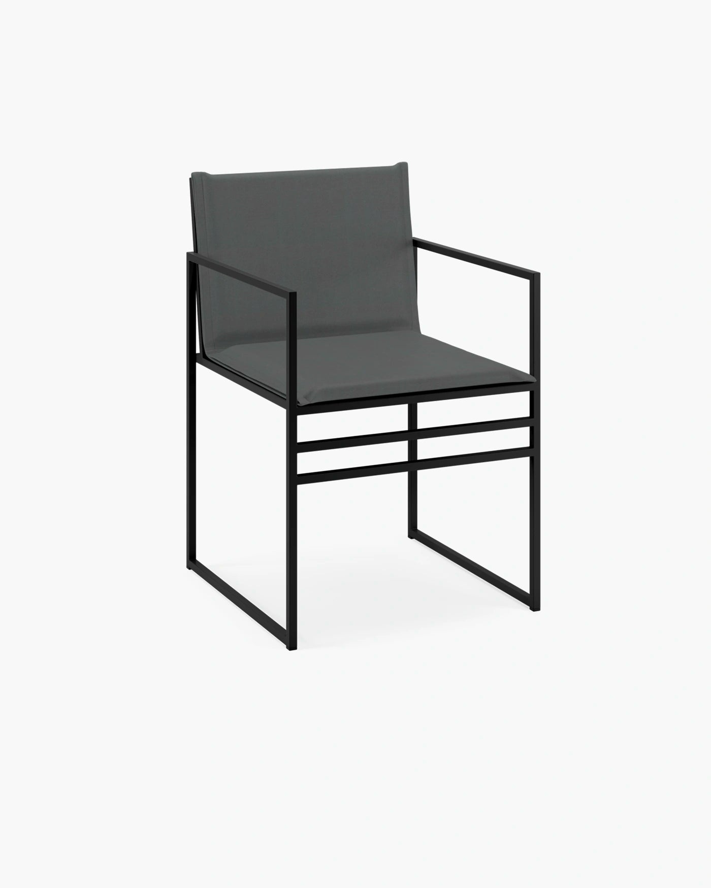 Elsy outdoor chair featuring a black frame and onyx acrylic, designed for elegance and comfort in contemporary spaces.