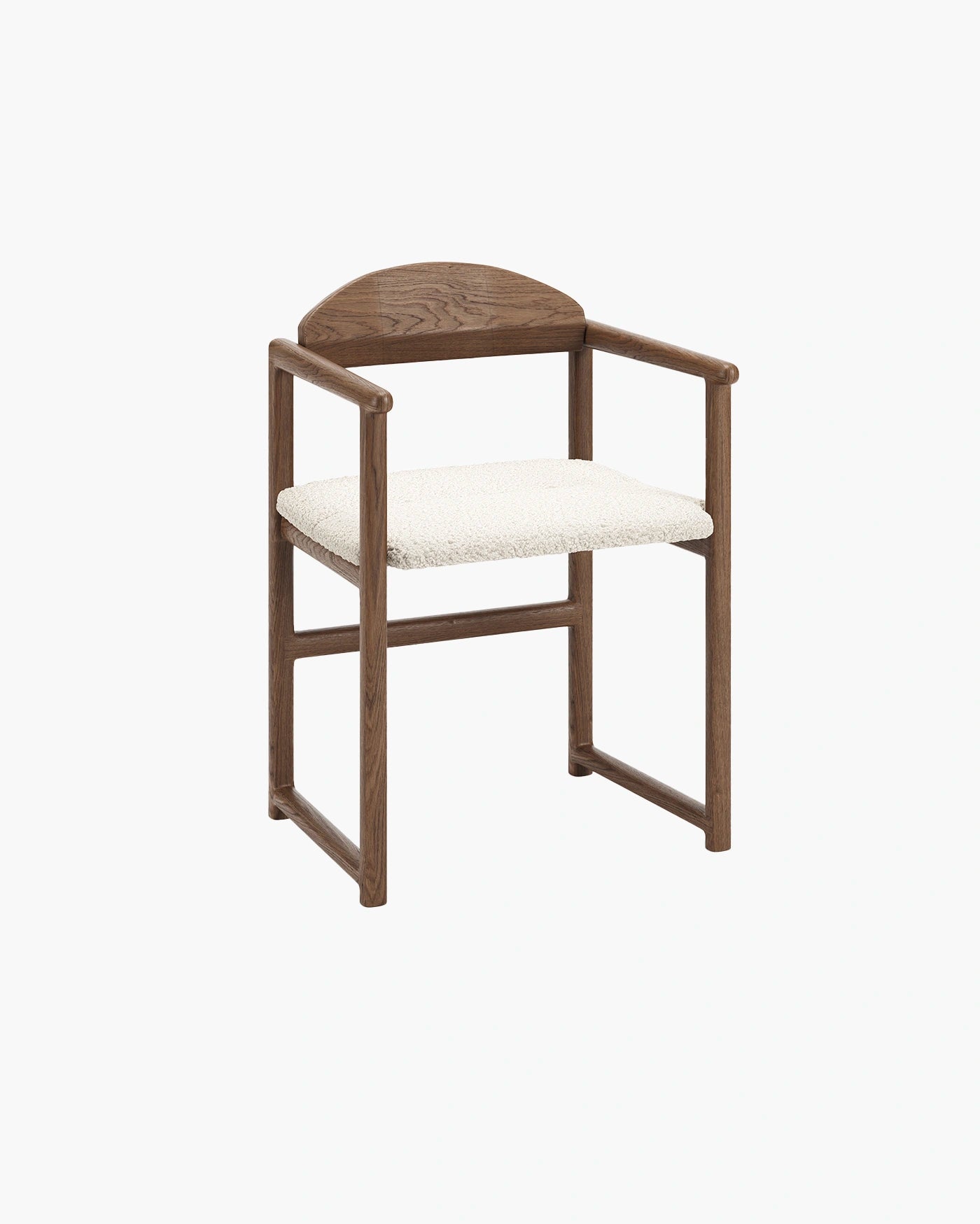 Erik dining chair in dark oak with ivory bouclé, showcasing a modern and stylish design.